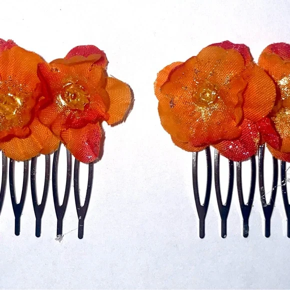 Orange Floral Hair Clips - Picture 3 of 4